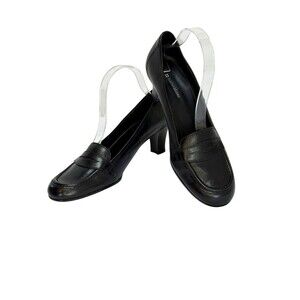 Naturalizer 8.5 Black Penny Loafer Leather Mid Heel Height Chunky Pumps Business